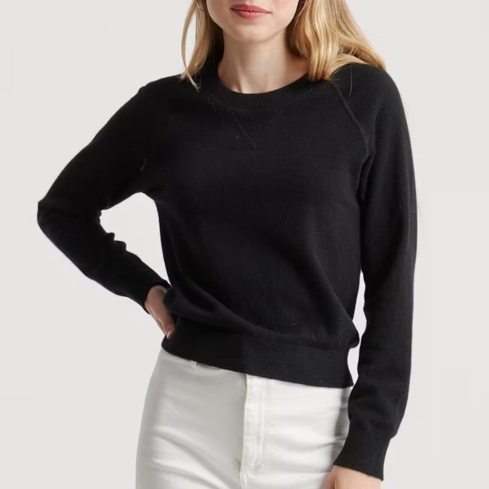 Quince Womens L NWOT Mongolian Shrunken Cashmere Sweatshirt Quiet Lux Black Crop